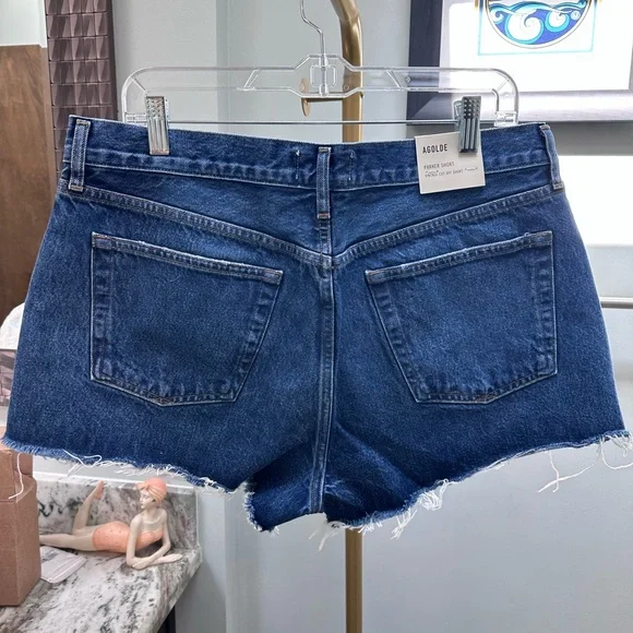 NWT Anthropologie AGOLDE Parker Denim Fray Shorts Blue Size 31 Retail $148 - Picture 7 of 8